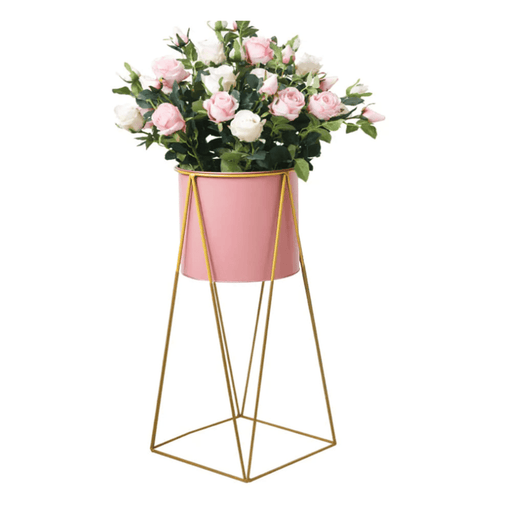 Porta Macetero Pedestal Maceta Plantas Rosado Dorado Mediano - Fliperex