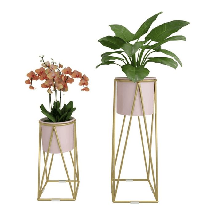 Porta Macetero Pedestal Maceta Plantas Rosado Dorado - Fliperex