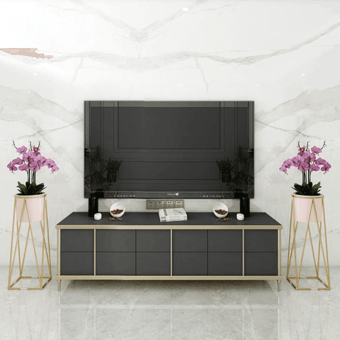 Porta Macetero Pedestal Maceta Plantas Rosado Dorado - Fliperex