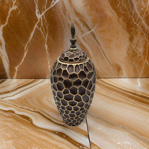 Jarron Florero Ceramica De Panal Decorativo Cafe Alargado - Fliperex