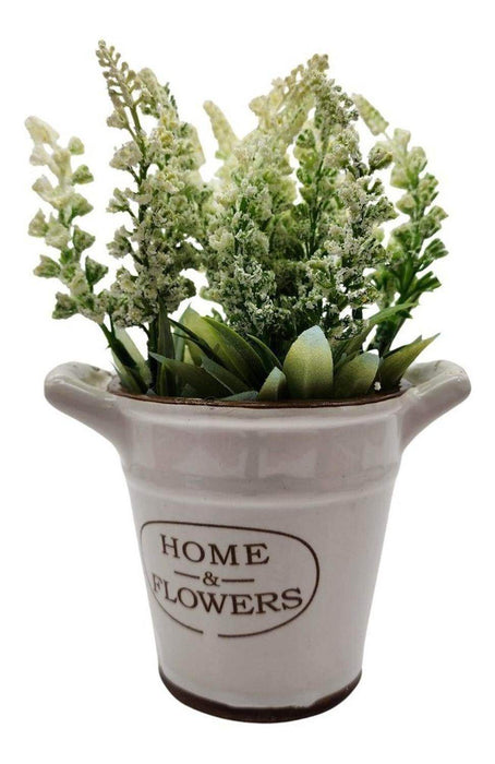 Planta Artificial Macetero Cerámica Home And Flowers Blanco - Fliperex