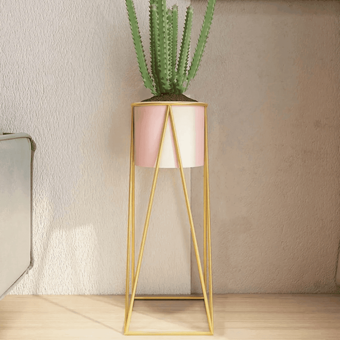 Porta Macetero Pedestal Maceta Plantas Rosado Dorado - Fliperex
