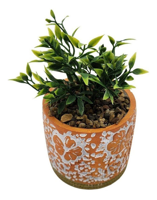 Planta Artificial Macetero Cerámica Antiguo Vintage Naranjo - Fliperex