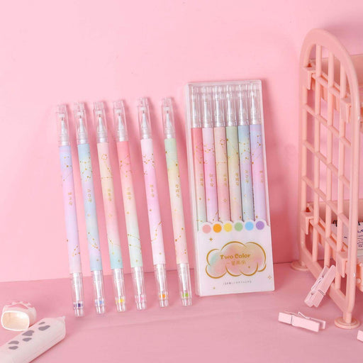 Set 6 Lapices Doble Punta Tinta Gel Color Arcoiris Y Negro - Fliperex