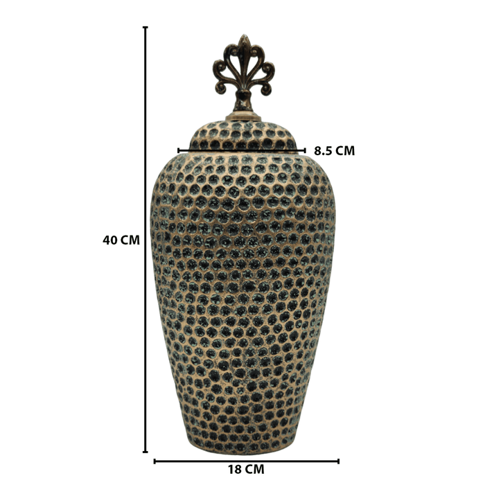 Jarron Florero Ceramica Diseño Envejecido Puntos Alargado - Fliperex