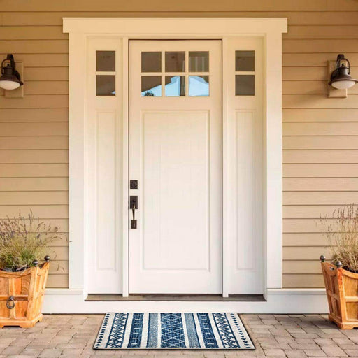 Alfombra De Baño Bajada De Cama Multiuso Diseño Azul Blanco - Fliperex