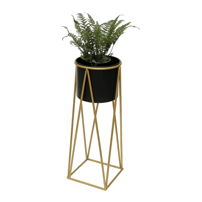 Porta Macetero Pedestal Maceta Plantas Negro Dorado Mediano - Fliperex