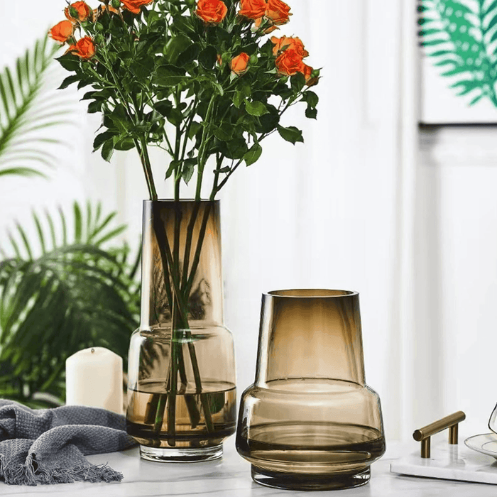 Florero Decorativo De Vidrio Cristal Con Diseño Tonos Café - Fliperex