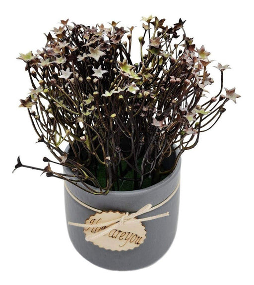 Planta Artificial Macetero Cerámica Howareyou Gris Flores - Fliperex