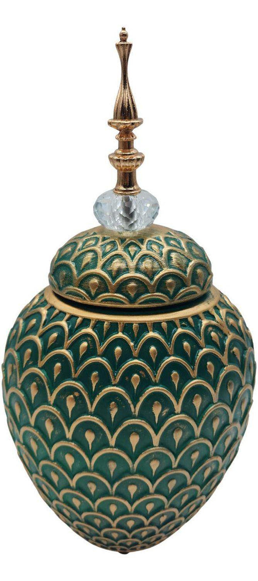 Florero Jarron Ceramica Verde Dorado Diseño Vintage Grande - Fliperex