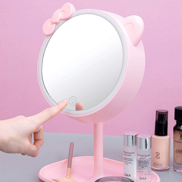 Espejo De Maquillaje Gato Rosado Con Luz Lampara 2 En 1 - Fliperex