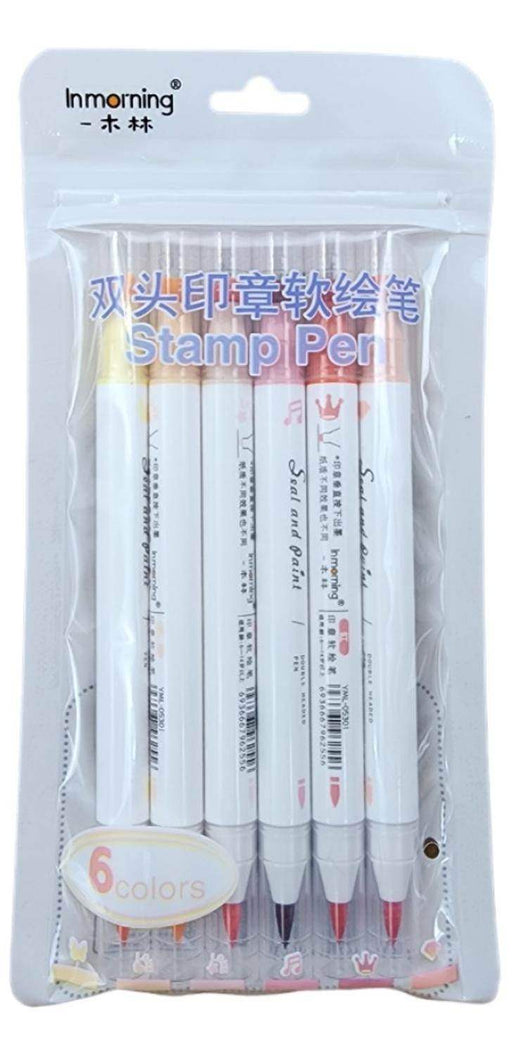 Set 6 Lapices Marcadores Doble Punta Con Timbres Diseños - Fliperex