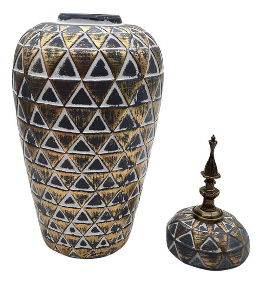 Florero Jarrón De Cerámica Diseño Nórdico Gris Con Tapa - Fliperex