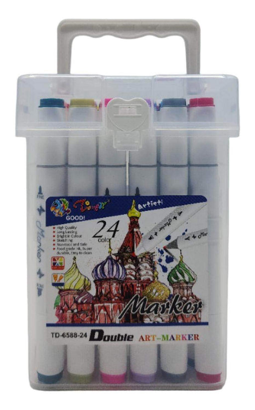 Set Marcadores Doble Punta 24 Lapices Plumones Arte Marker - Fliperex