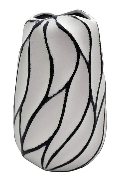 Florero Jarrón De Cerámica Diseño Minimalista Líneas Negras - Fliperex