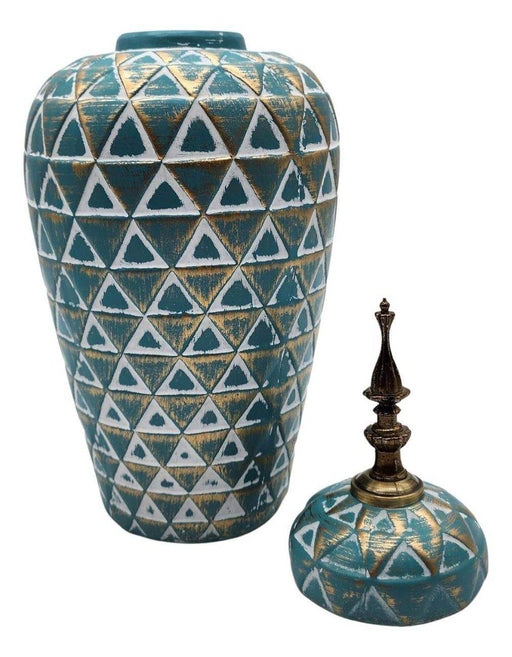 Florero Jarrón De Cerámica Verde Agua Diseño Vintage Grande - Fliperex