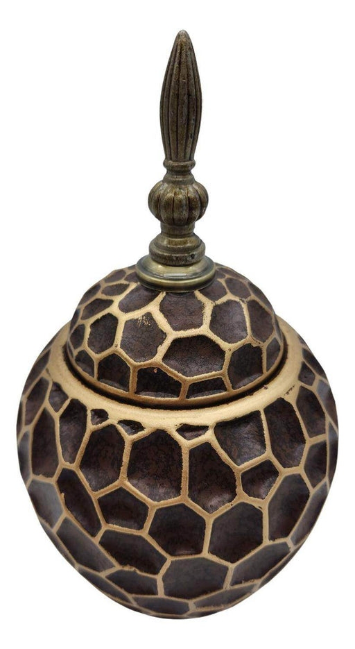 Jarron Florero Ceramica Diseño Panal Decorativo Cafe Dorado - Fliperex