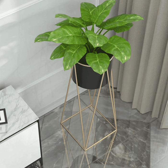 Porta Macetero Pedestal Maceta Plantas Negro Dorado - Fliperex