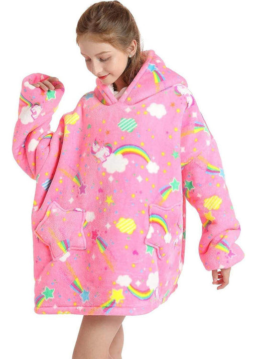 Polerón Sherpa Rosado Con Capucha Para Niñas Invierno Bata Frazada Polar - Fliperex