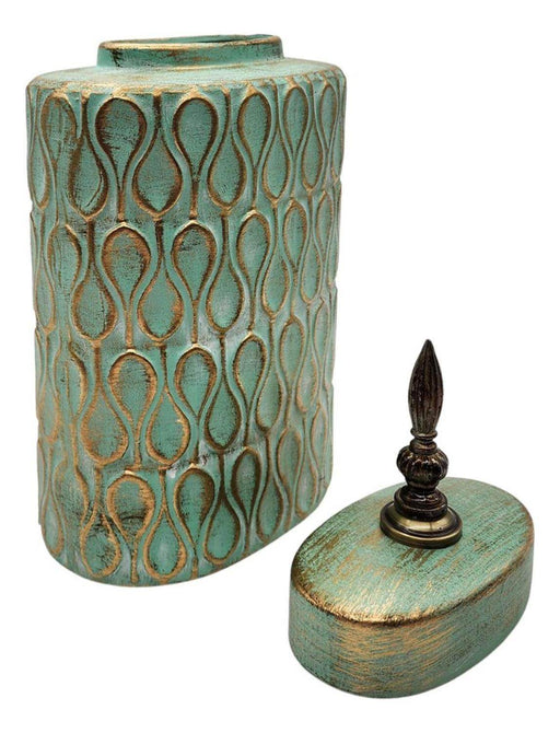 Jarrón Florero De Cerámica Turquesa Grande Con Tapa - Fliperex