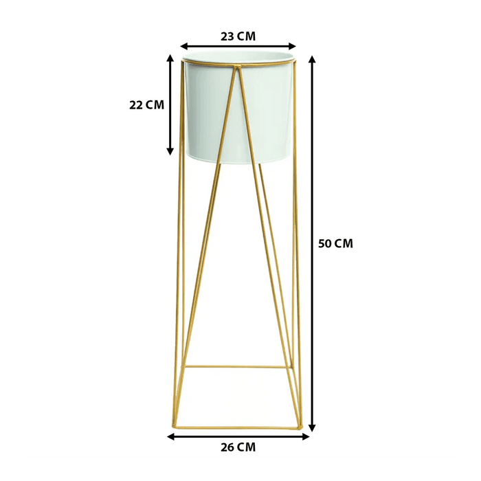 Porta Macetero Pedestal Maceta Plantas Blanco Dorado Mediano - Fliperex
