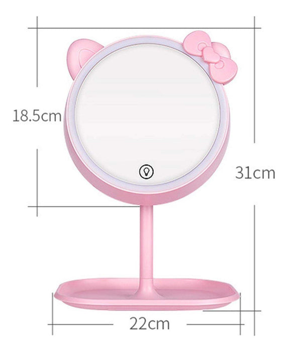 Espejo De Maquillaje Gato Rosado Con Luz Lampara 2 En 1 - Fliperex