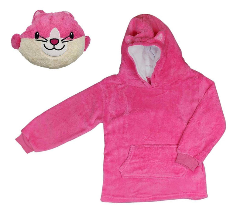 Poleron Con Capucha Para Niñas Invierno Polar Peluche Gato Rosado - Fliperex