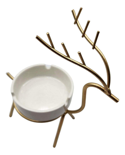 Cenicero De Cerámica Decorativo Con Base Dorada De Reno - Fliperex