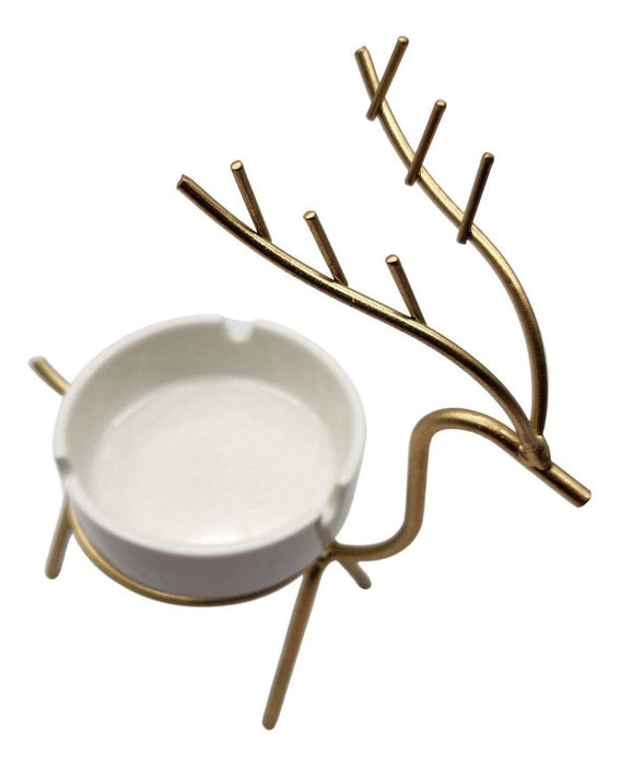Cenicero De Cerámica Decorativo Con Base Dorada De Reno - Fliperex