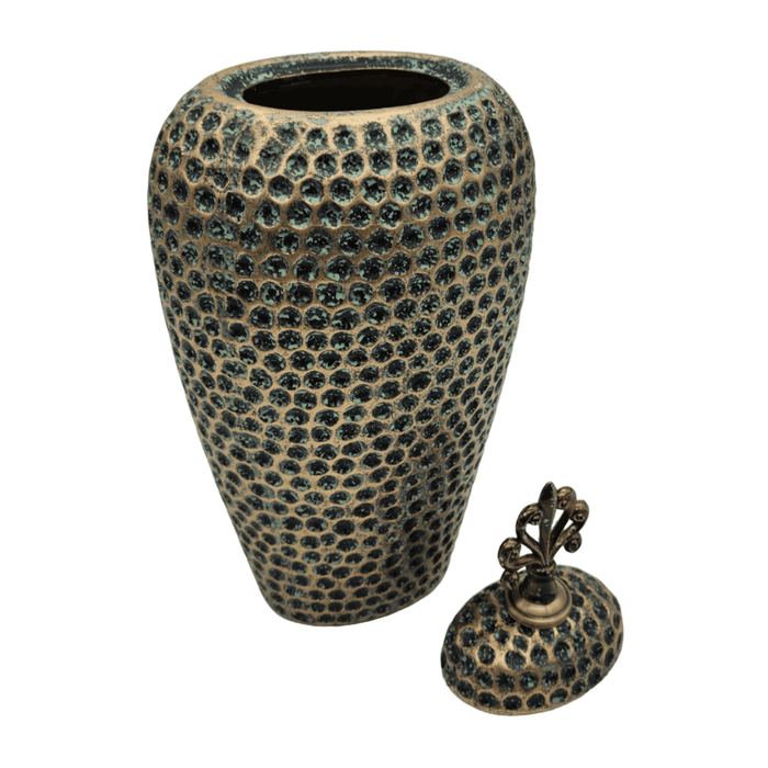 Jarron Florero Ceramica Diseño Envejecido Puntos Alargado - Fliperex