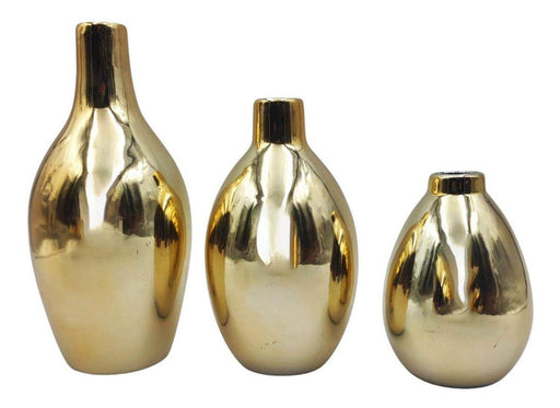 Set 3 Floreros Jarrones Dorados De Mesa Modernos Decorativos - Fliperex
