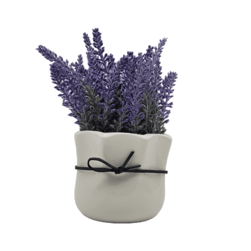Planta Artificial Morada Macetero Ceramica Redondo Blanco - Fliperex