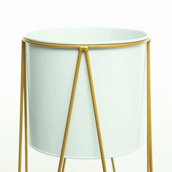 Porta Macetero Pedestal Maceta Plantas Blanco Dorado - Fliperex