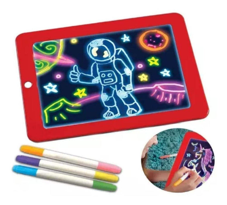 Pizarra Mágica De Dibujo Luz Led Pizarra Niños Con Laminas - Fliperex