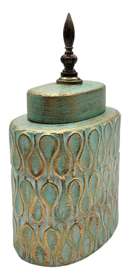 Jarrón Florero De Cerámica Turquesa Con Tapa Decorativo - Fliperex