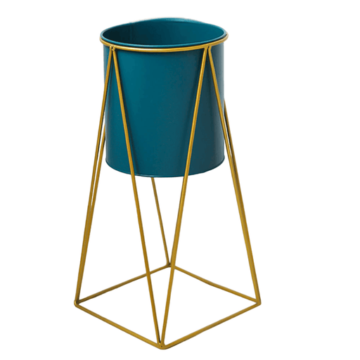 Porta Macetero Pedestal Maceta Plantas Verde Dorado Mediano - Fliperex
