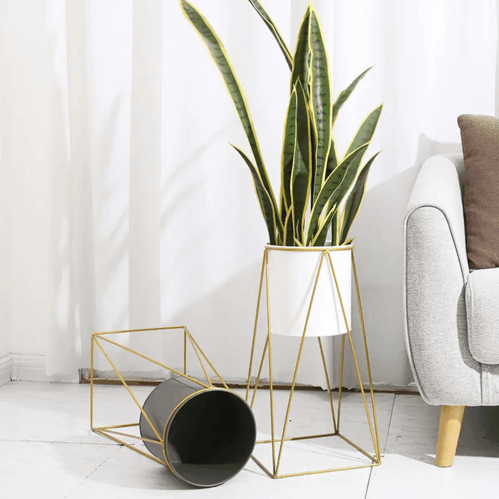 Porta Macetero Pedestal Maceta Plantas Blanco Dorado Mediano - Fliperex