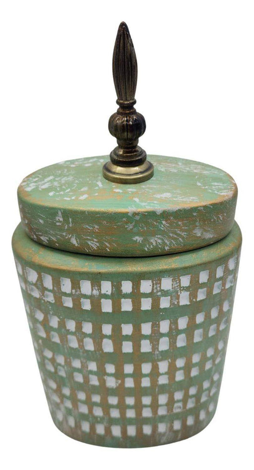 Jarrón Florero De Cerámica Turquesa Con Blanco Decorativos - Fliperex