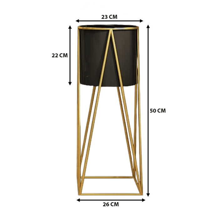 Porta Macetero Pedestal Maceta Plantas Negro Dorado Mediano - Fliperex