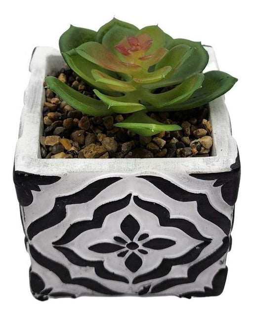 Planta Artificial Macetero Cerámica Vintage Cubo Cuadrado - Fliperex