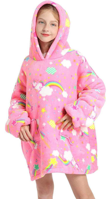 Polerón Sherpa Rosado Con Capucha Para Niñas Invierno Bata Frazada Polar - Fliperex