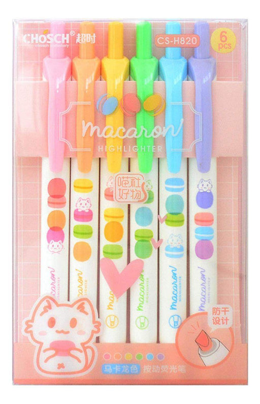 Set 6 Lapices Destacadores Punta Biselada Pastel Macaron - Fliperex