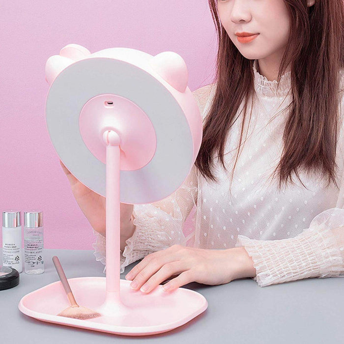 Espejo De Maquillaje Gato Rosado Con Luz Lampara 2 En 1 - Fliperex