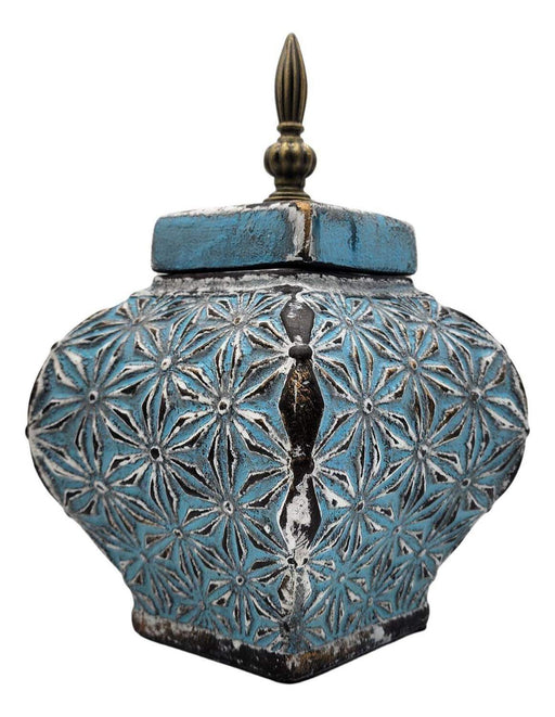 Florero Jarrón De Cerámica Azul Envejecido Antiguo - Fliperex