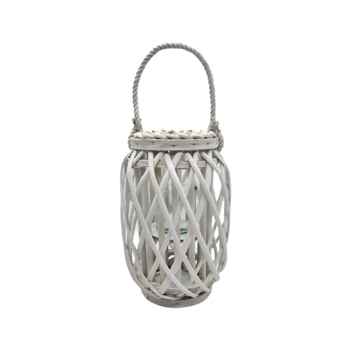 Candelabro Porta Vela Mimbre Rustico Alargado Terraza Blanco - Fliperex