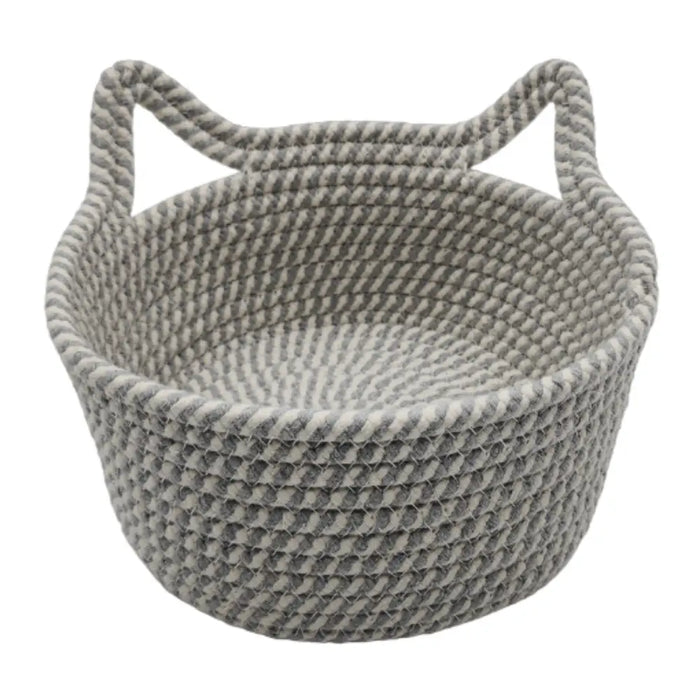Cesta Organizador Tejida Decorativa Con Orejas De Gato Kawaii - Fliperex