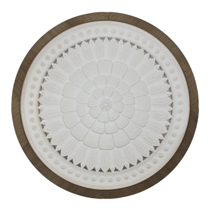 Cuadro De Madera Ornamental Mandala Blanco Borde Marco Cafe - Fliperex