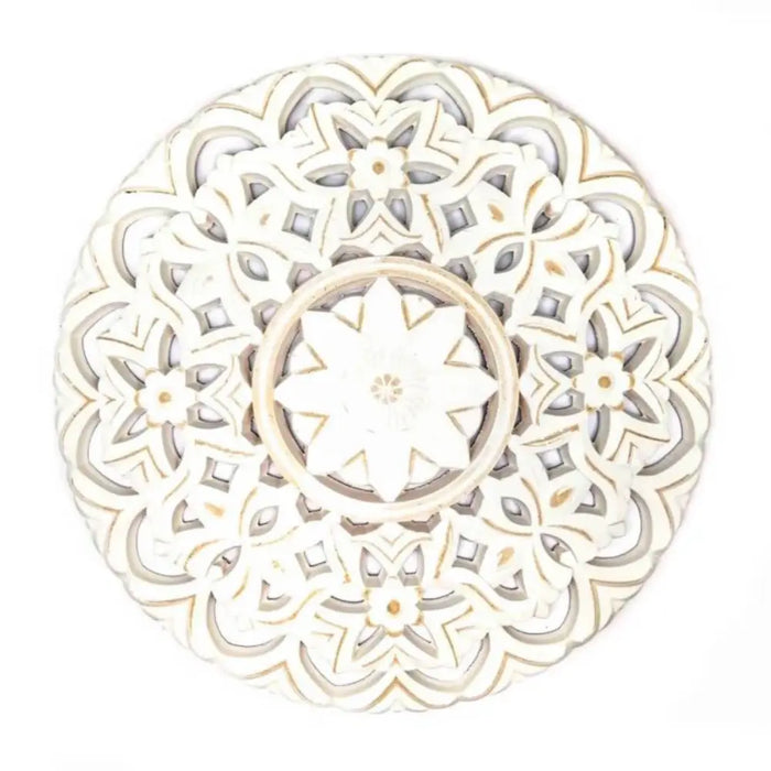 Cuadro De Madera Ornamental Mandala Blanco Decoracion Pared - Fliperex