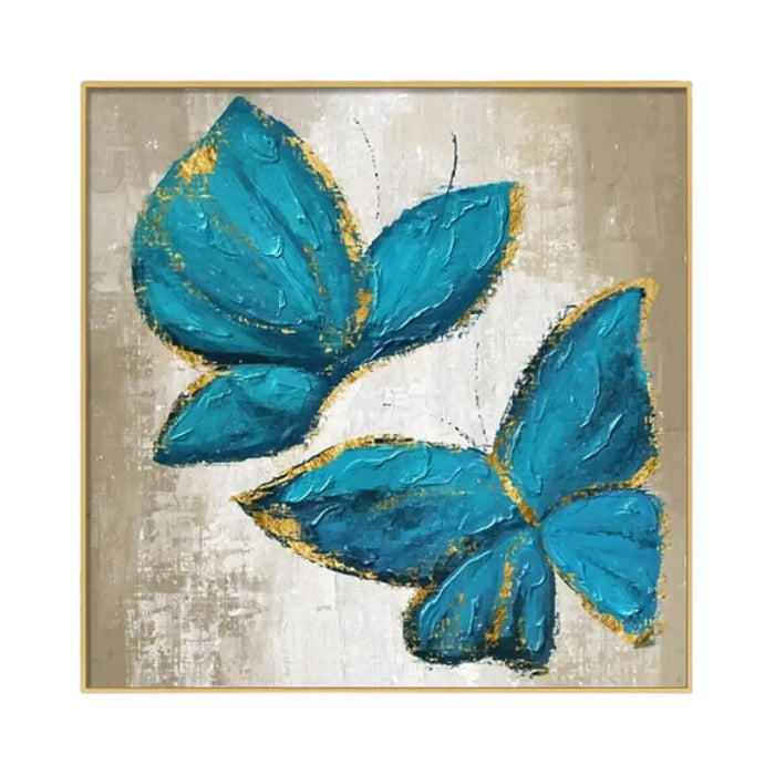 Cuadro De Mariposas Turquesas Resina Epoxica Marco Dorado - Fliperex