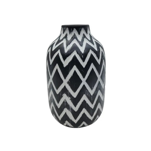 Florero Ceramica Diseño Etnico Vintage Blanco Negro Mediano - Fliperex